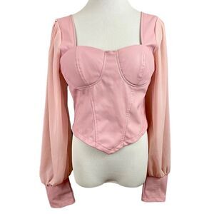 ASOS Parisian Bubblegum Pink Vegan Leather Bustier Sheer Sleeve Top 10